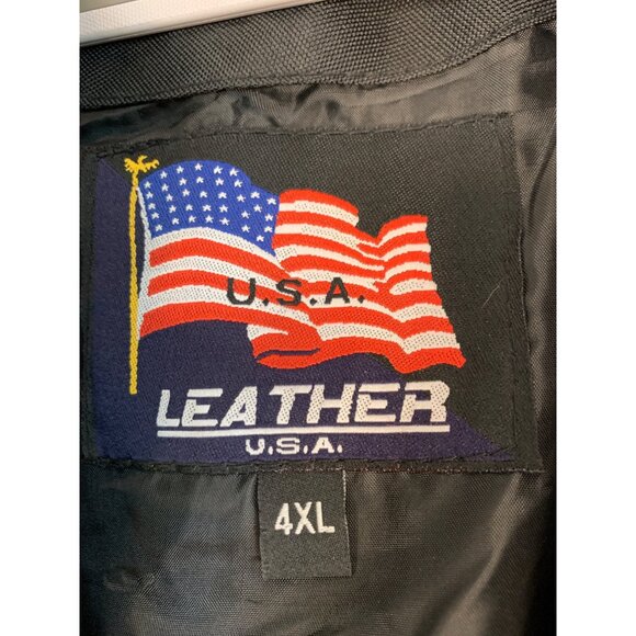 New Mens Black USA Leather Biker Vest 4XL Combat Trucker Gun Pocket RHH10564 - Picture 2 of 11